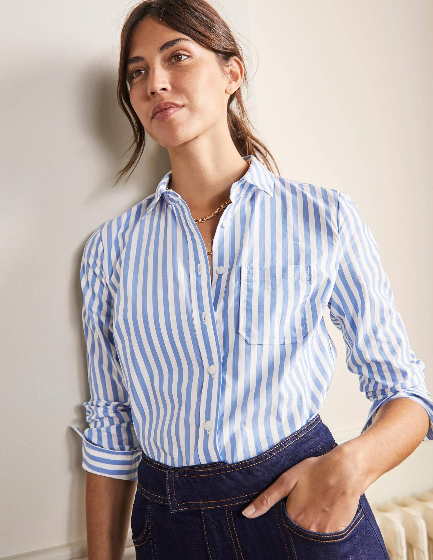Classic Cotton Shirt-Grape Hyacinth Stripe