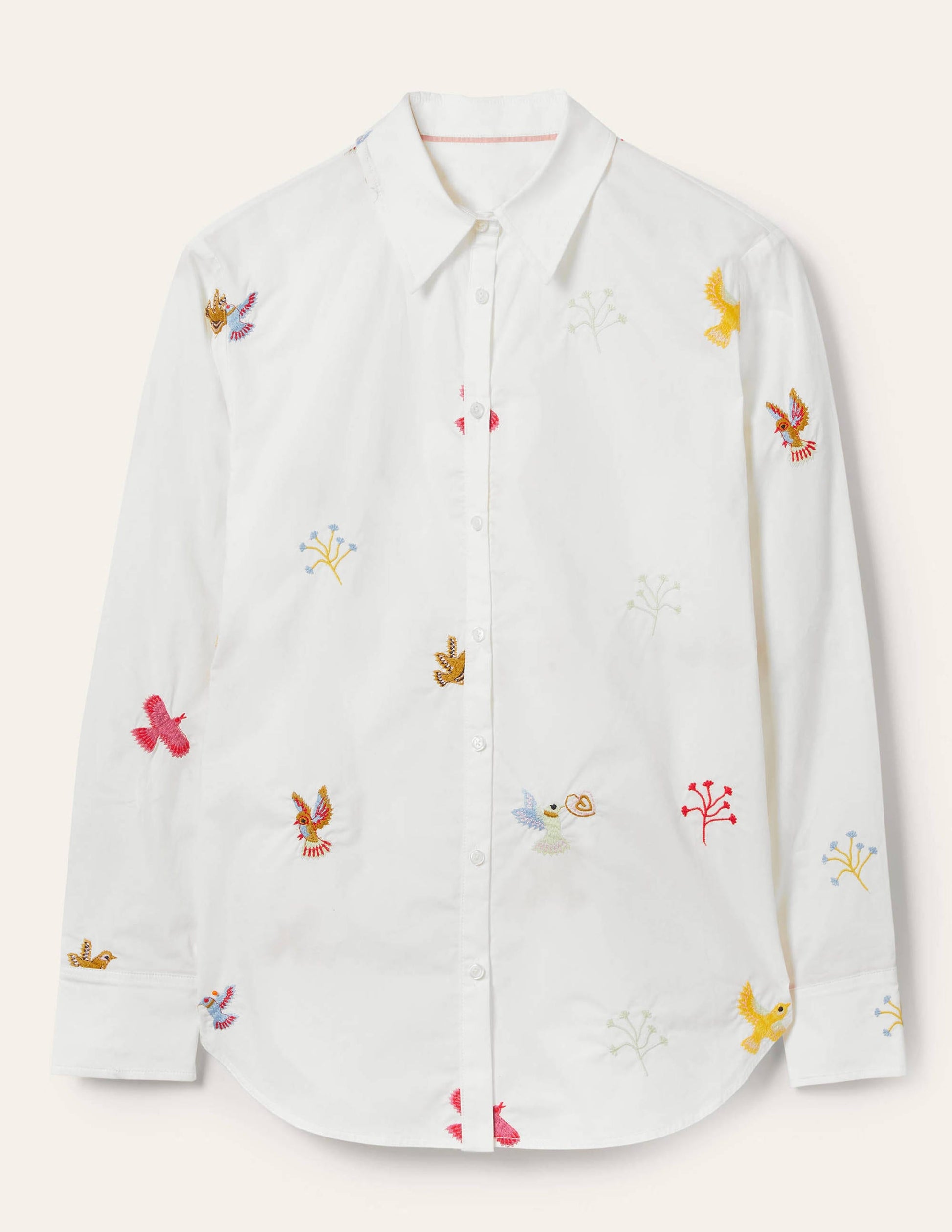 Relaxed Cotton Shirt-White, Bird Embroidered-5