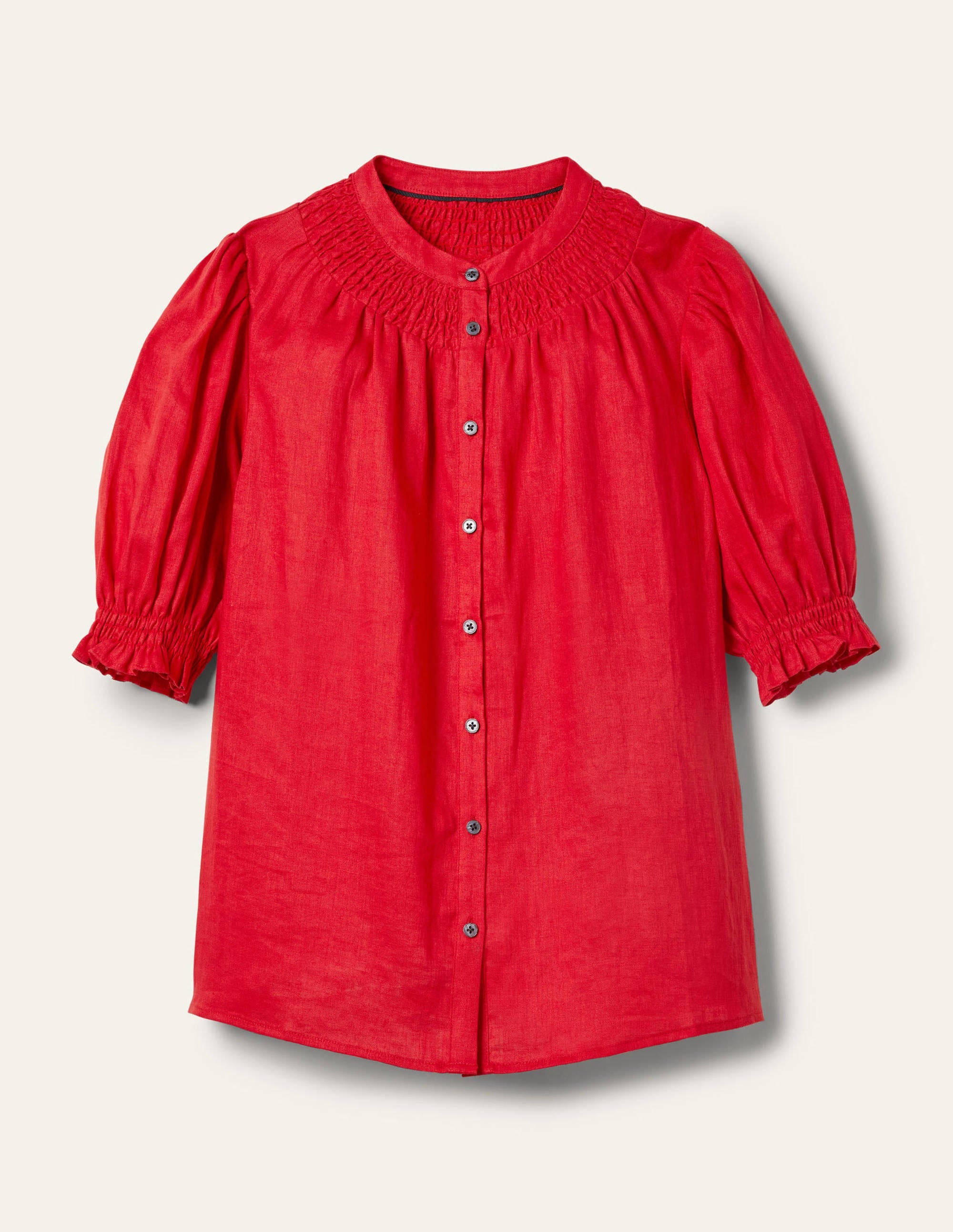 Smocked Short Sleeve Blouse-Red - Image 5