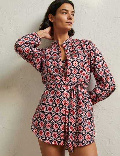 Rosie Linen Shirt-Navy, Moroccan Diamond-1