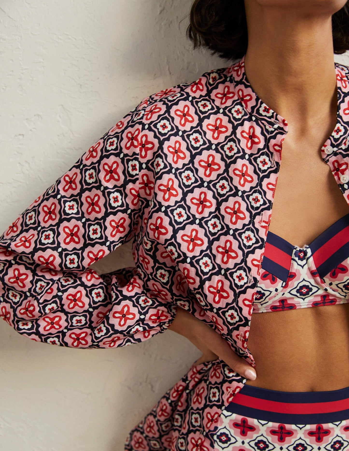 Rosie Linen Shirt-Navy, Moroccan Diamond
