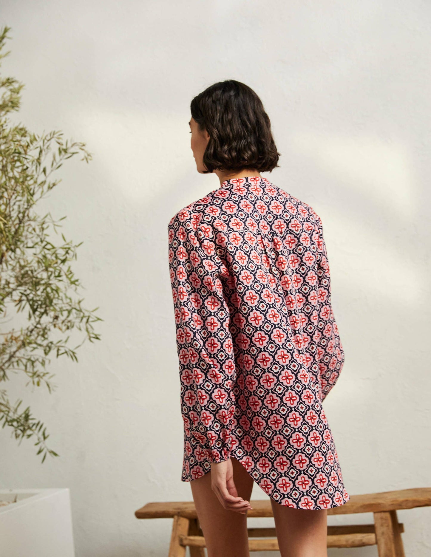 Rosie Linen Shirt-Navy, Moroccan Diamond