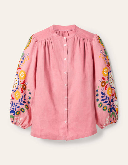 Becky Full Sleeve Linen Blouse-Formica Pink, Opulent Garden-5