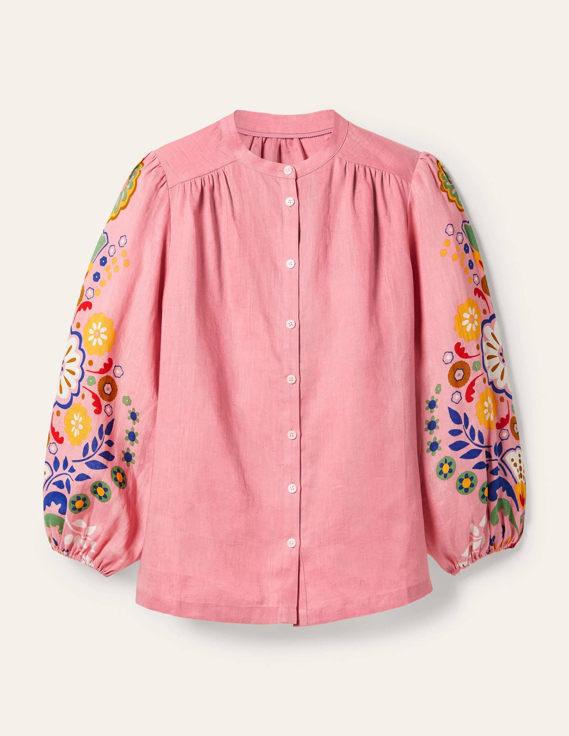 Becky Full Sleeve Linen Blouse-Formica Pink, Opulent Garden-6