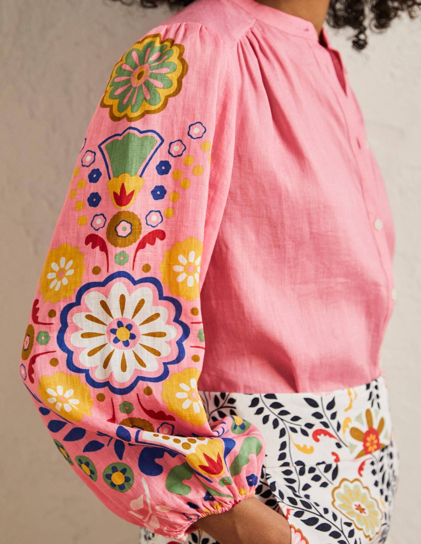 Becky Full Sleeve Linen Blouse-Formica Pink, Opulent Garden