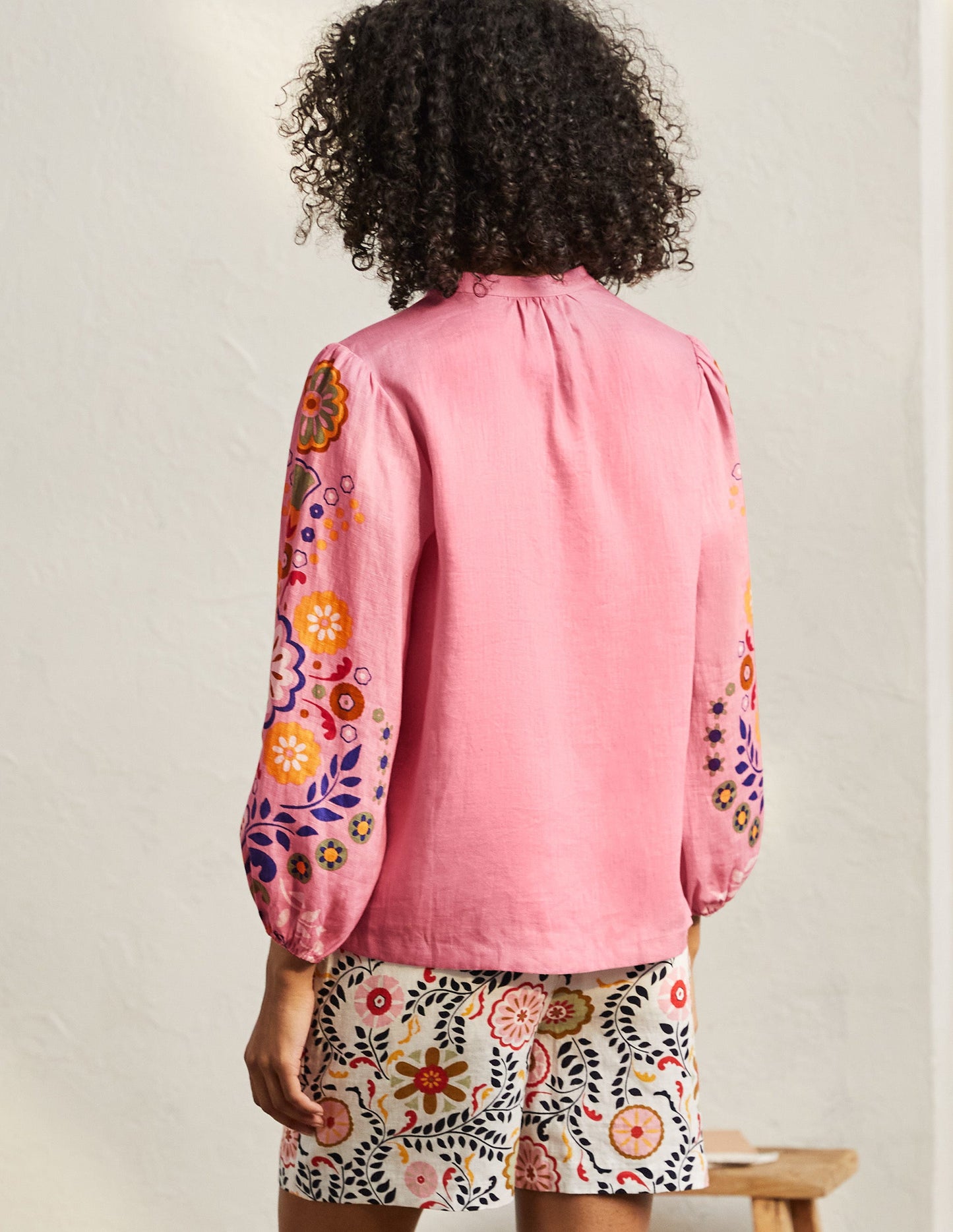 Becky Full Sleeve Linen Blouse-Formica Pink, Opulent Garden