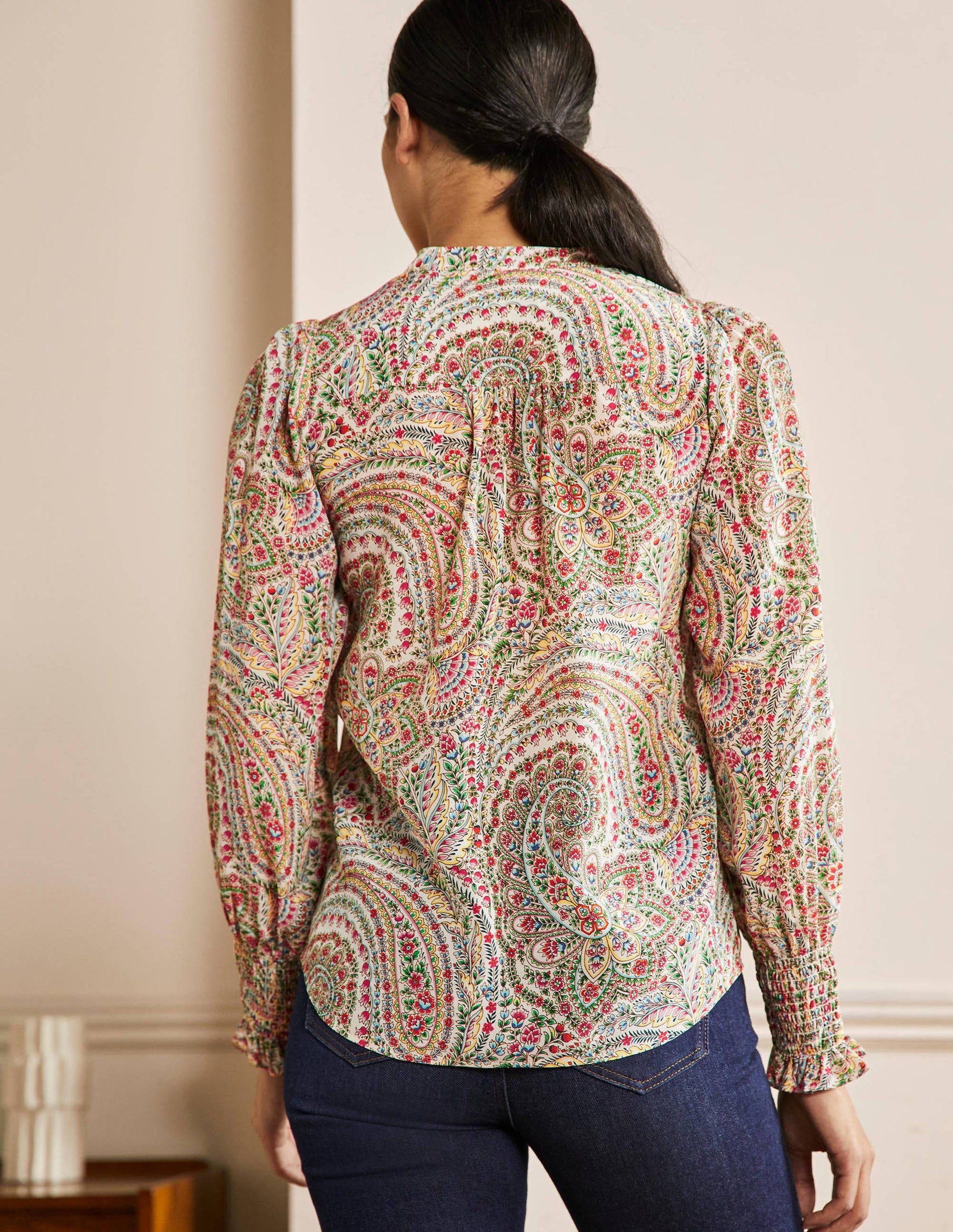 Dominique Silk Shirt-Ivory, Floral Paisley-3