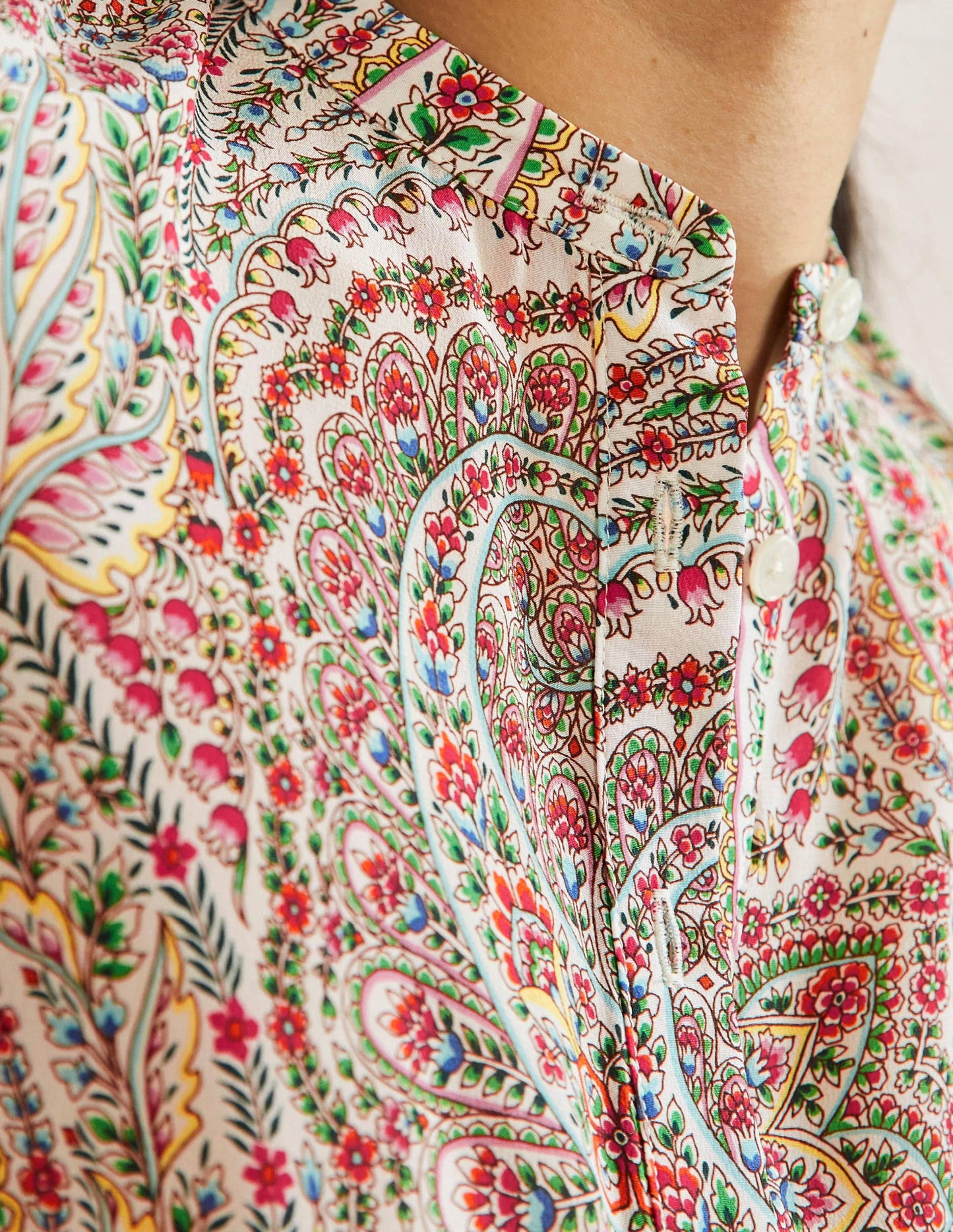 Dominique Silk Shirt-Ivory, Floral Paisley