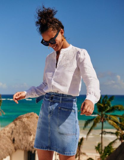 Cut Work High Neck Shirt-White-7