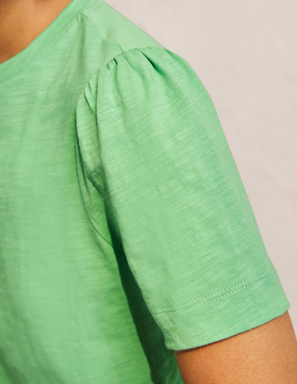 Puff Sleeve Cotton T-Shirt-Zephyr Green - Image 2