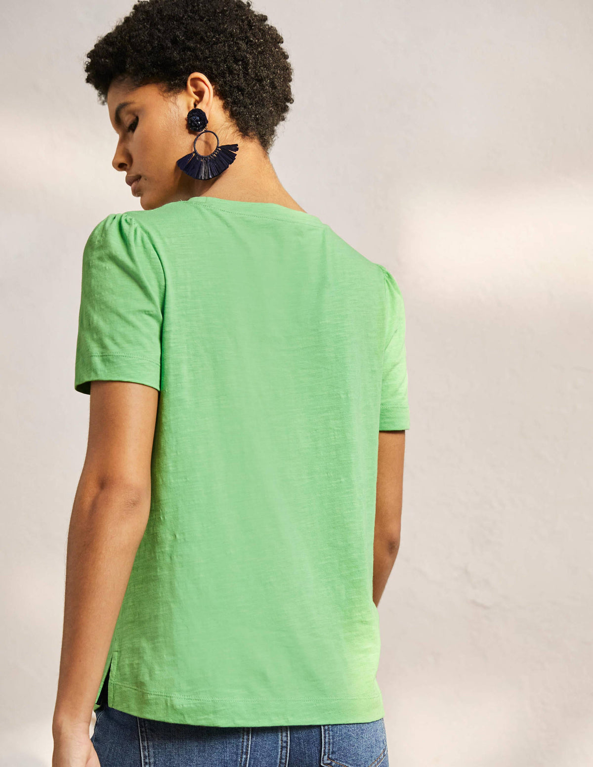 Puff Sleeve Cotton T-Shirt-Zephyr Green-3