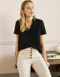 Cotton Polo Top-Black