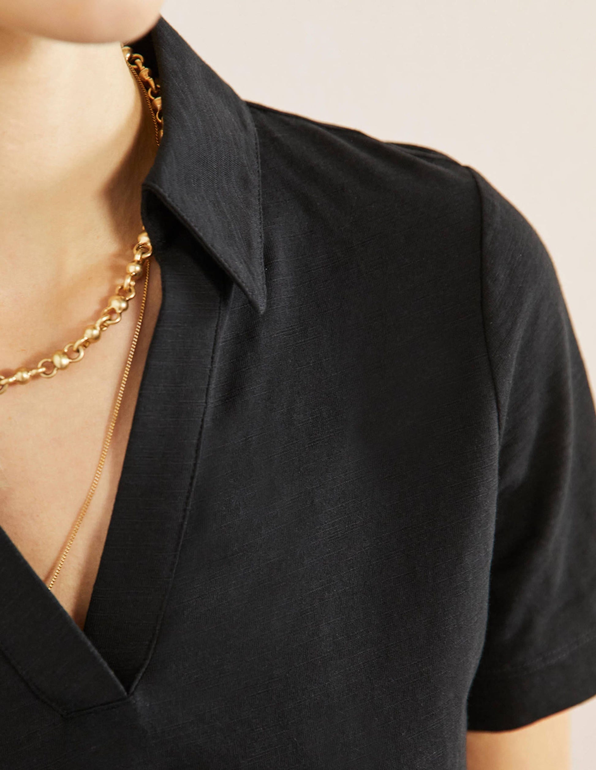 Cotton Polo Top-Black-2