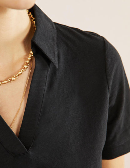 Cotton Polo Top-Black-2