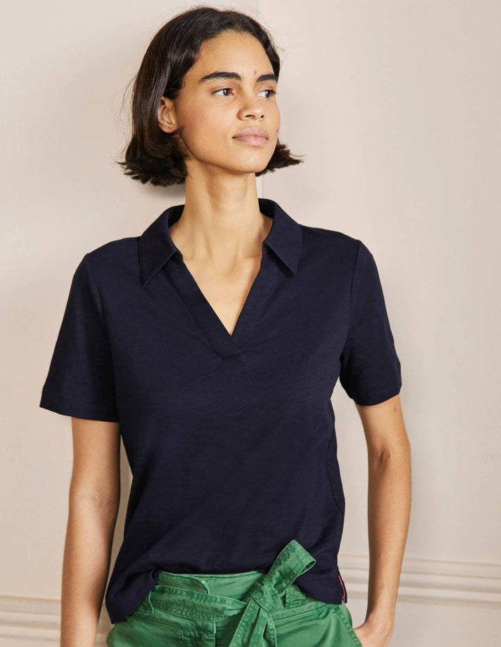 Cotton Polo Top-Navy