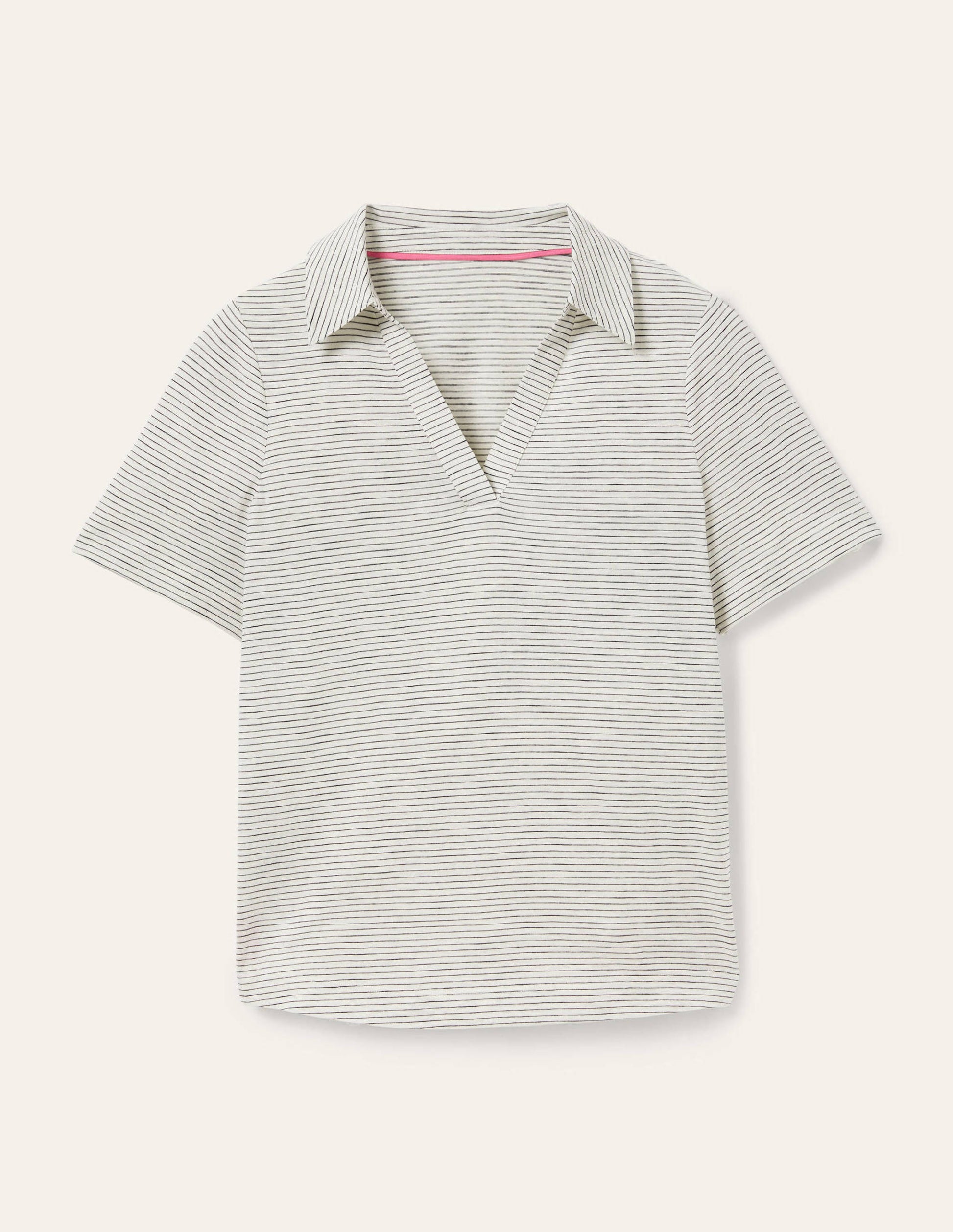 Cotton Polo Top-Ivory / Navy Stripe-5