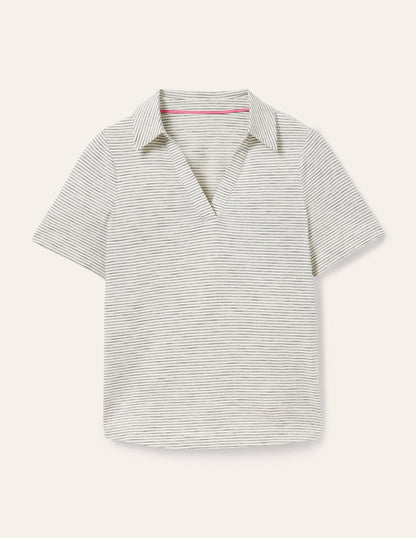 Cotton Polo Top-Ivory / Navy Stripe-5