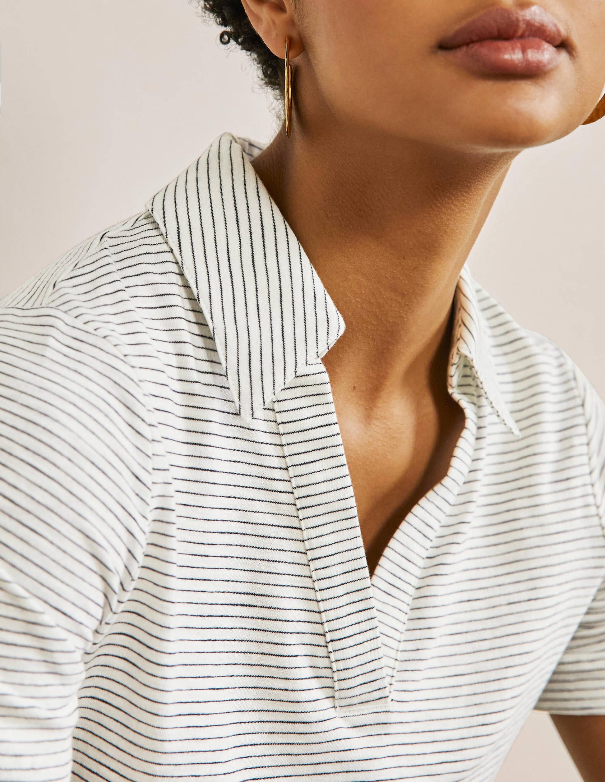 Cotton Polo Top-Ivory / Navy Stripe-2