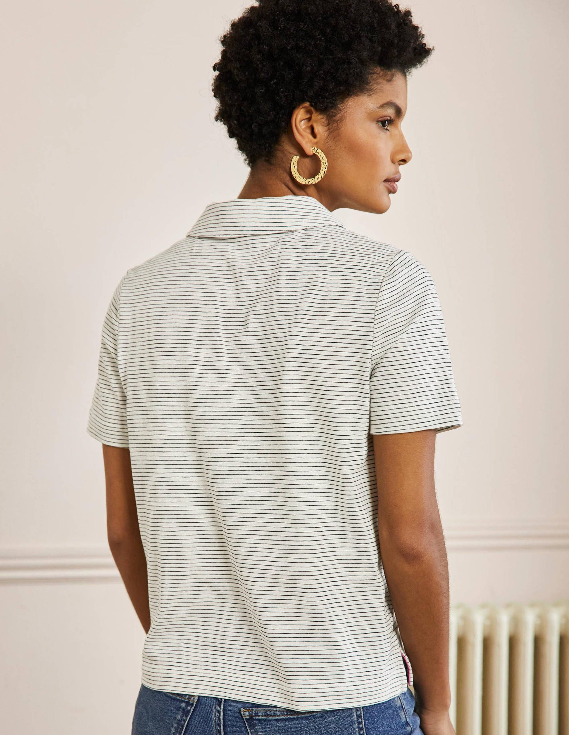 Cotton Polo Top-Ivory / Navy Stripe-3