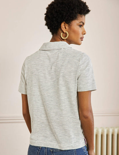 Cotton Polo Top-Ivory / Navy Stripe-3