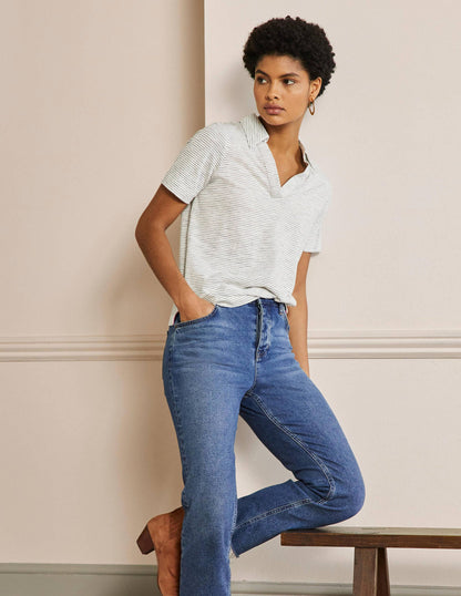 Cotton Polo Top-Ivory / Navy Stripe-4