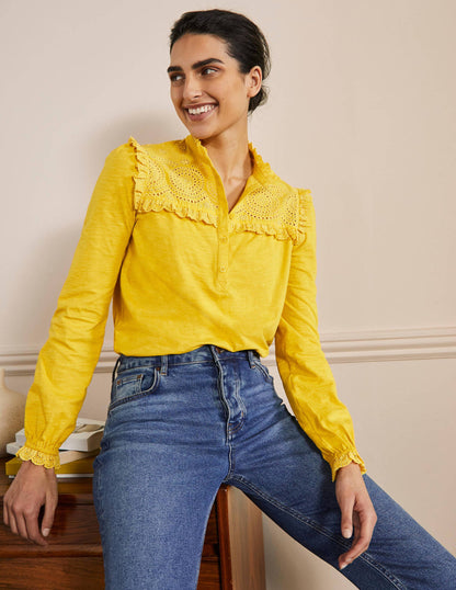 Broderie Yoke Jersey Top-Honeycomb-1