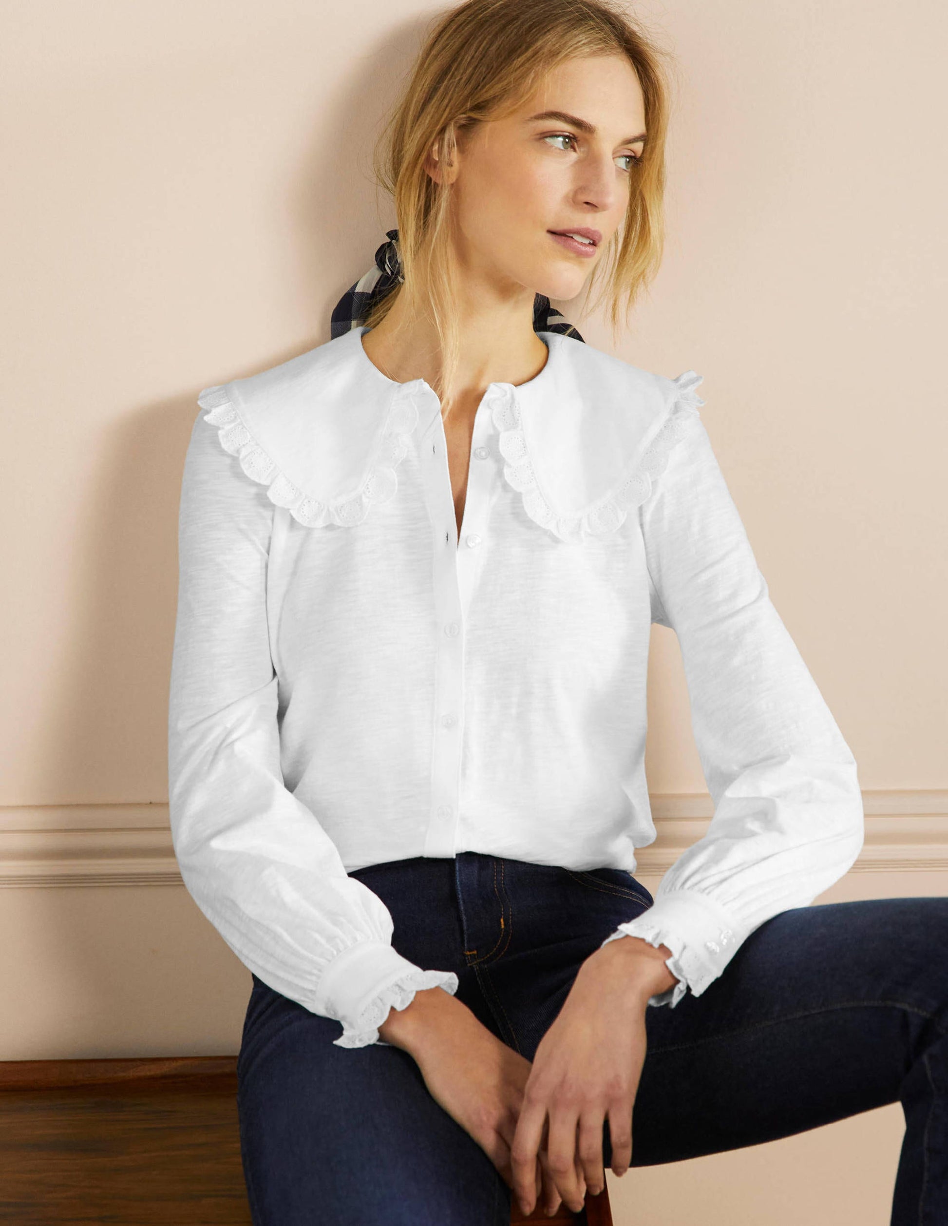 Collared Jersey Shirt-White-4