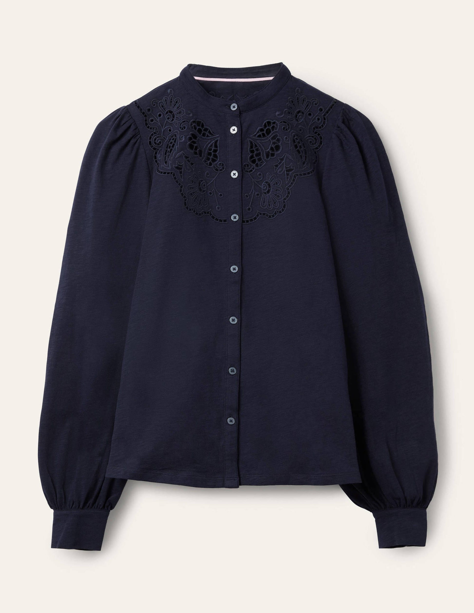 Cut Work Jersey Shirt-Navy-5