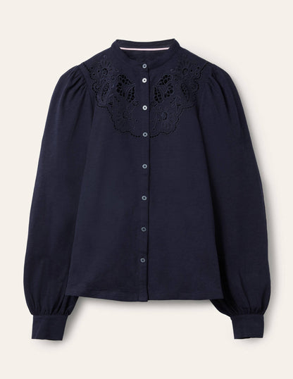 Cut Work Jersey Shirt-Navy-5