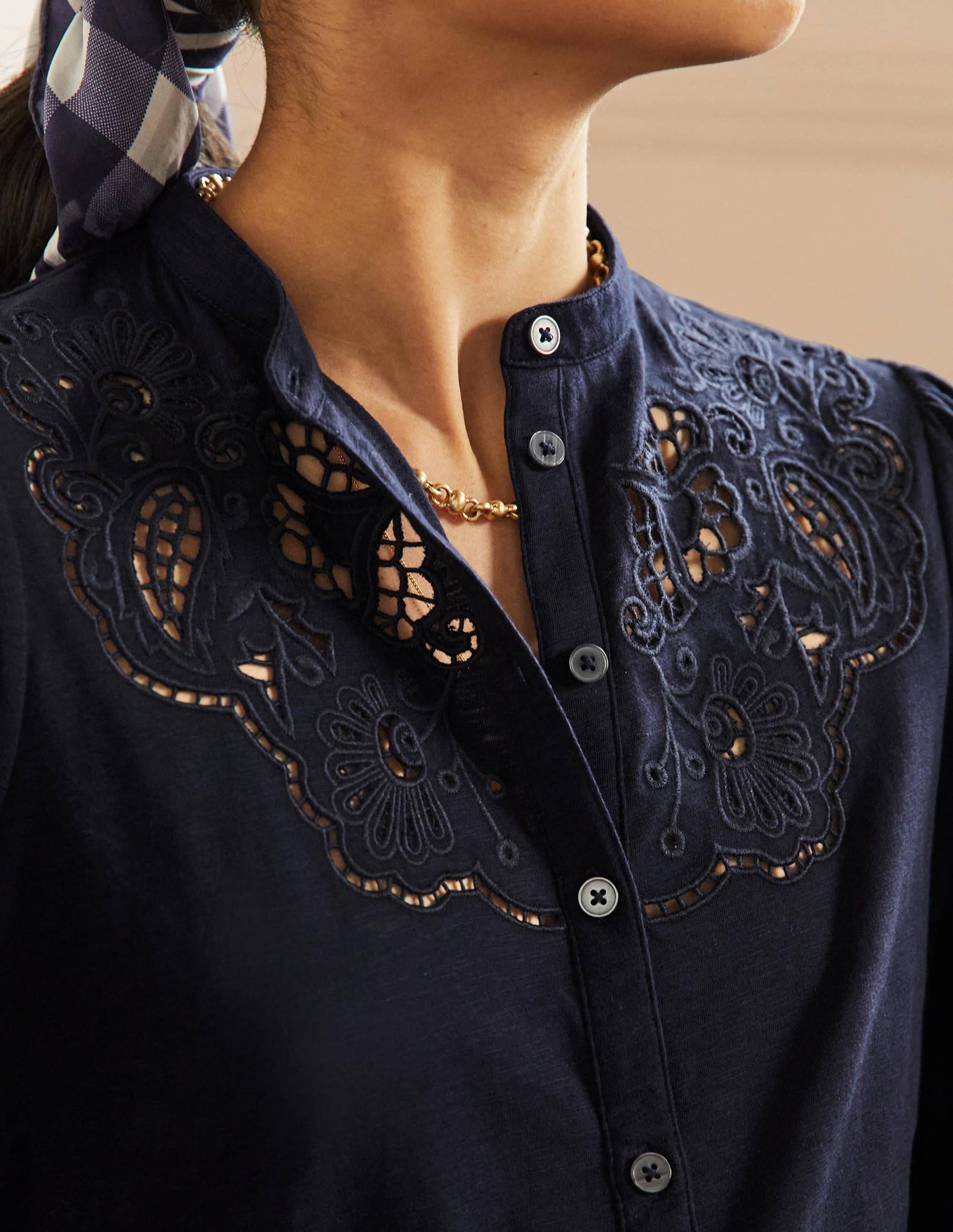 Cut Work Jersey Shirt-Navy