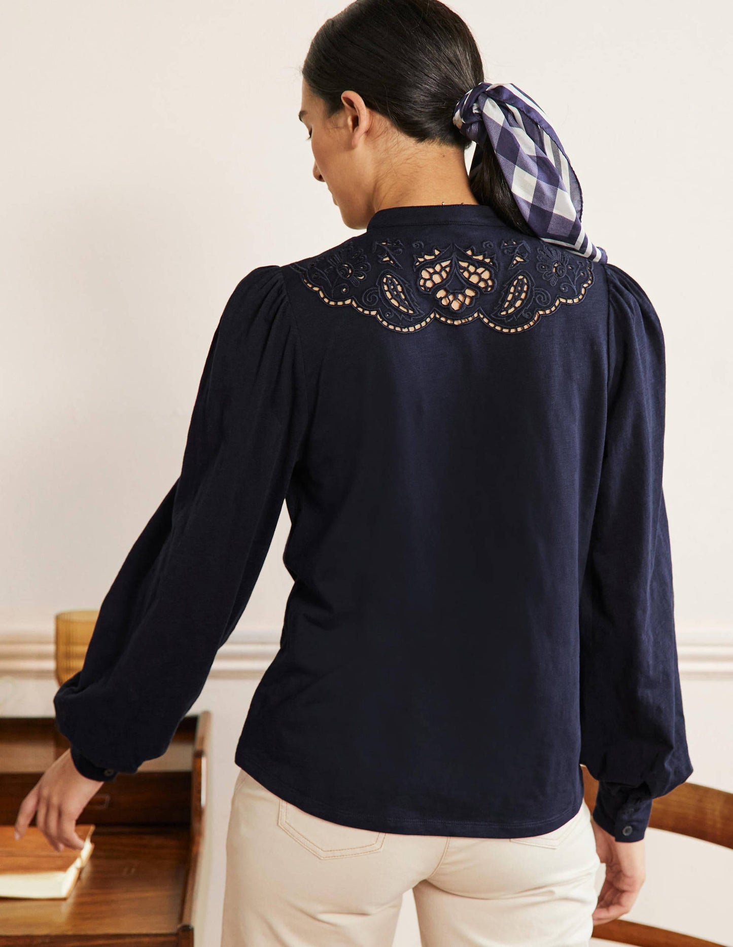 Cut Work Jersey Shirt-Navy