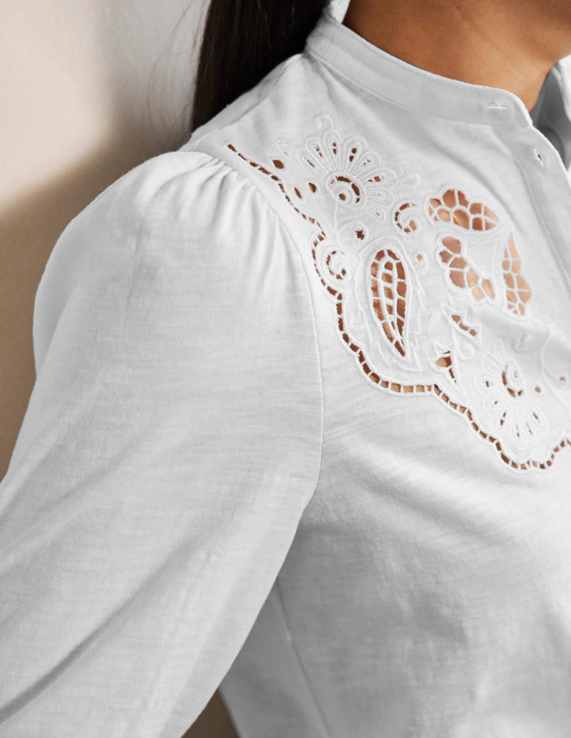 Cut Work Jersey Shirt-White-2