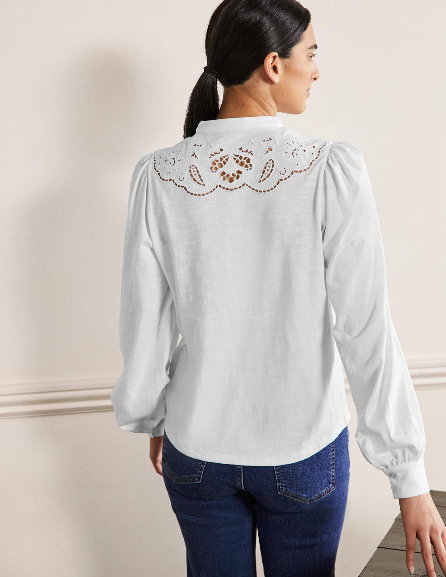 Cut Work Jersey Shirt-White