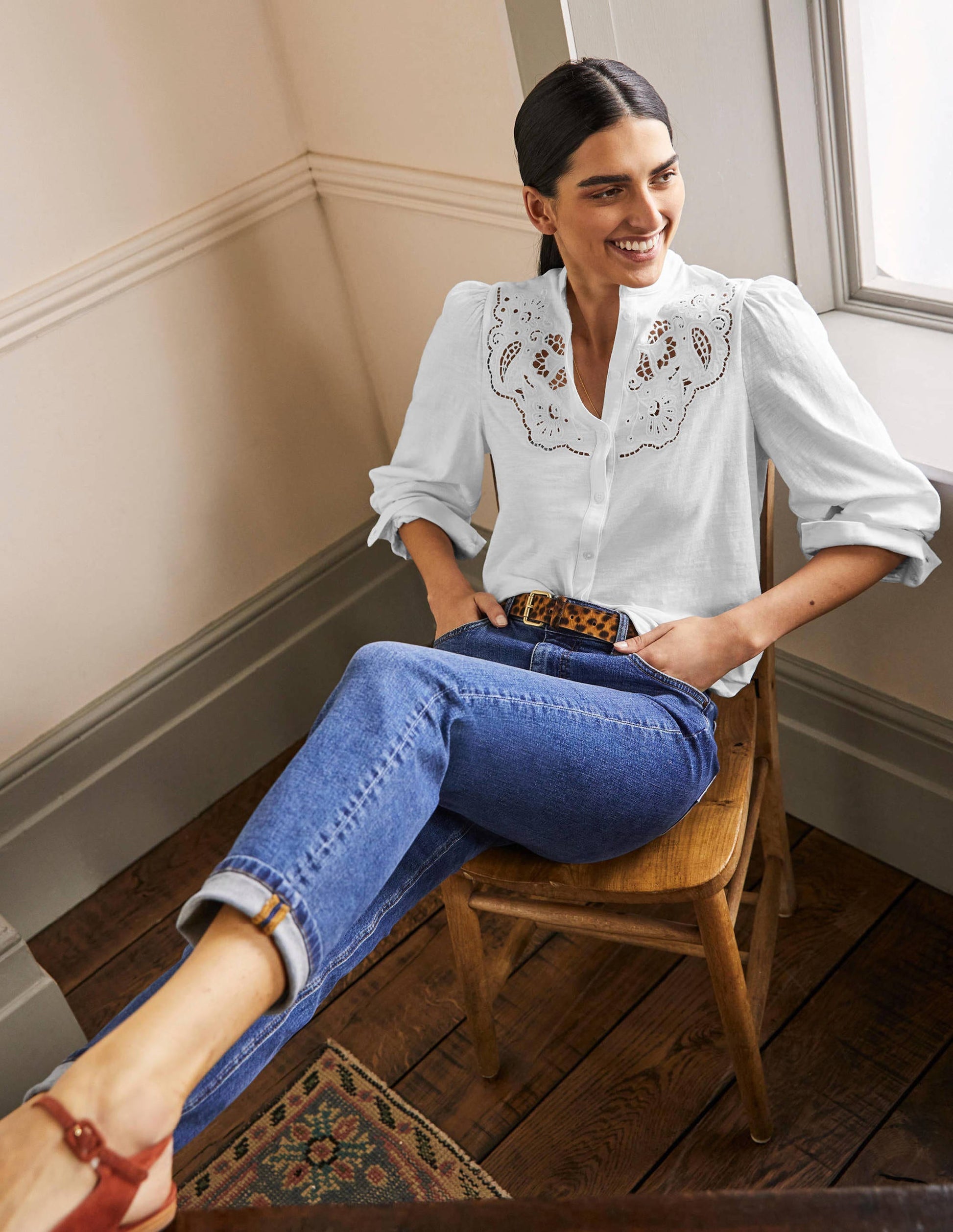 Cut Work Jersey Shirt-White-4