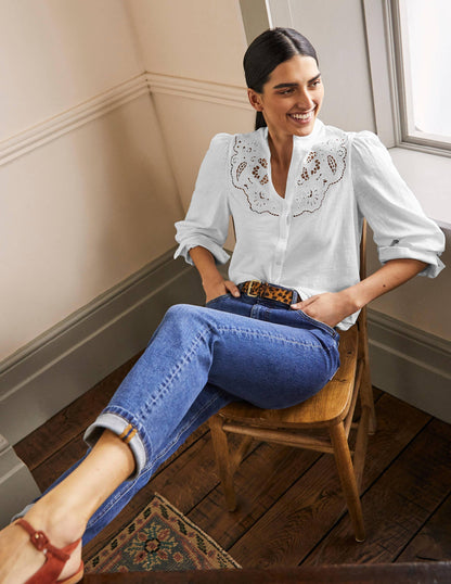 Cut Work Jersey Shirt-White-4