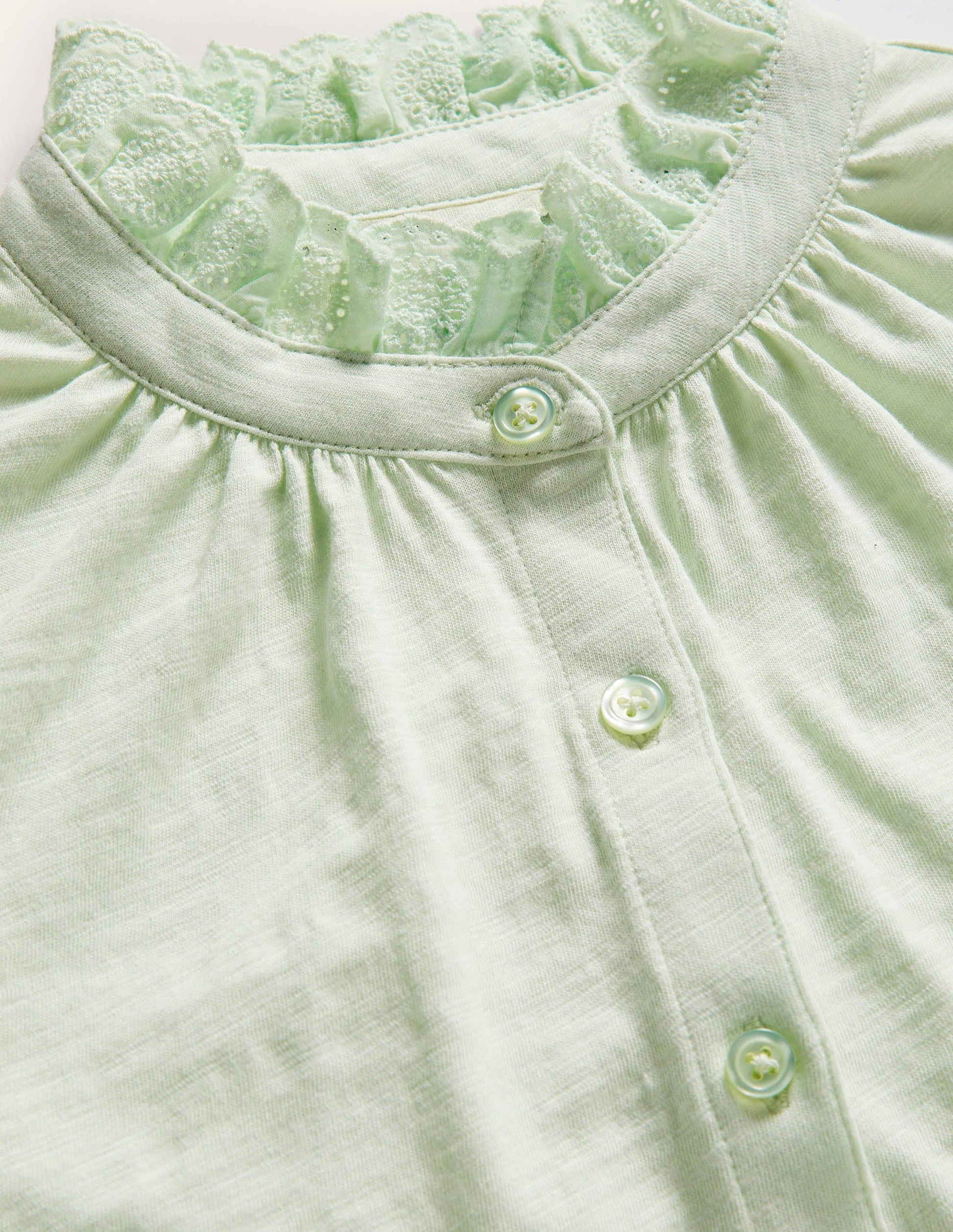 Broderie Trim Jersey Shirt-Avocado Cream-5