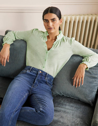 Broderie Trim Jersey Shirt-Avocado Cream-1