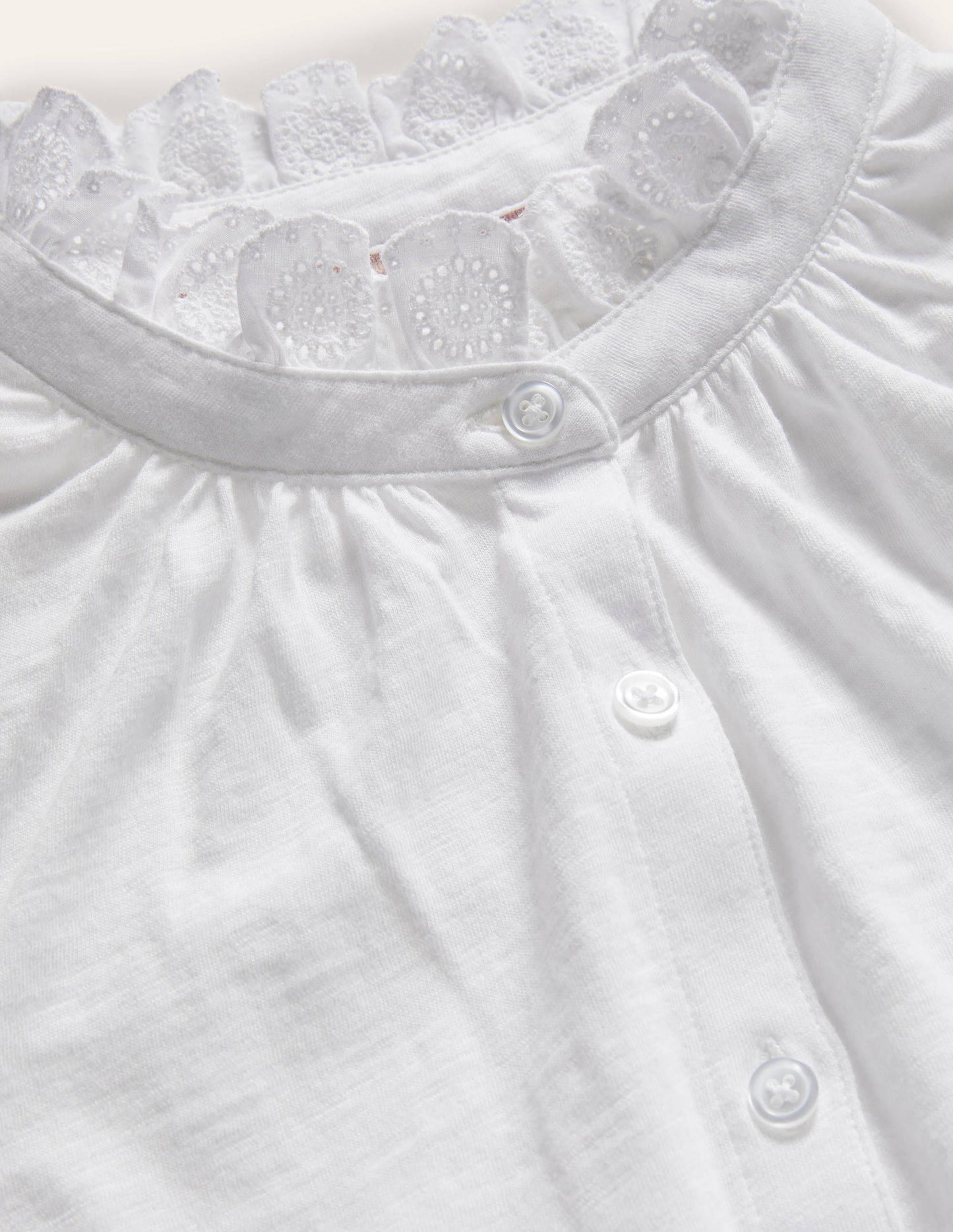 Broderie Trim Jersey Shirt-White