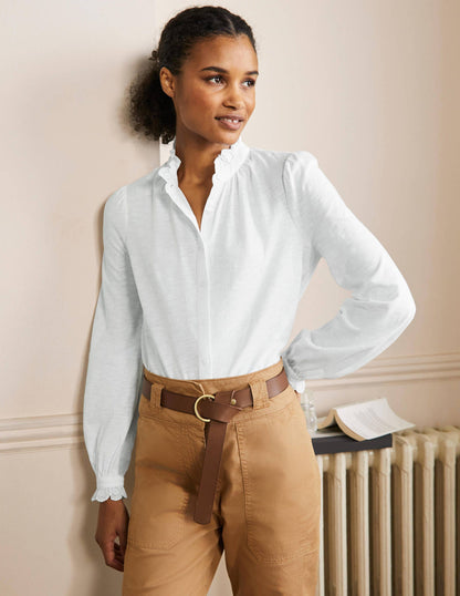 Broderie Trim Jersey Shirt-White-1