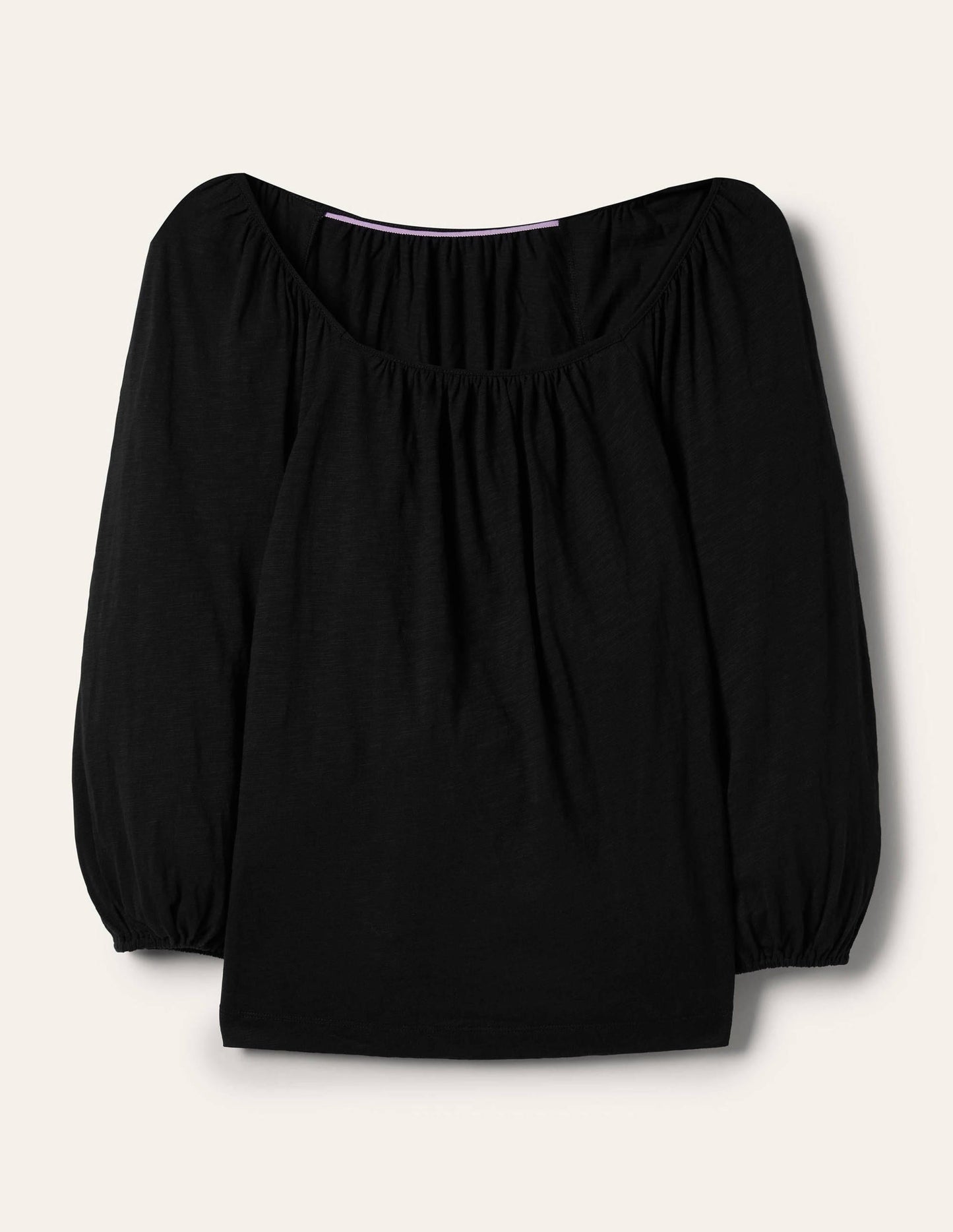Blouson Sleeve Cotton Top-Black