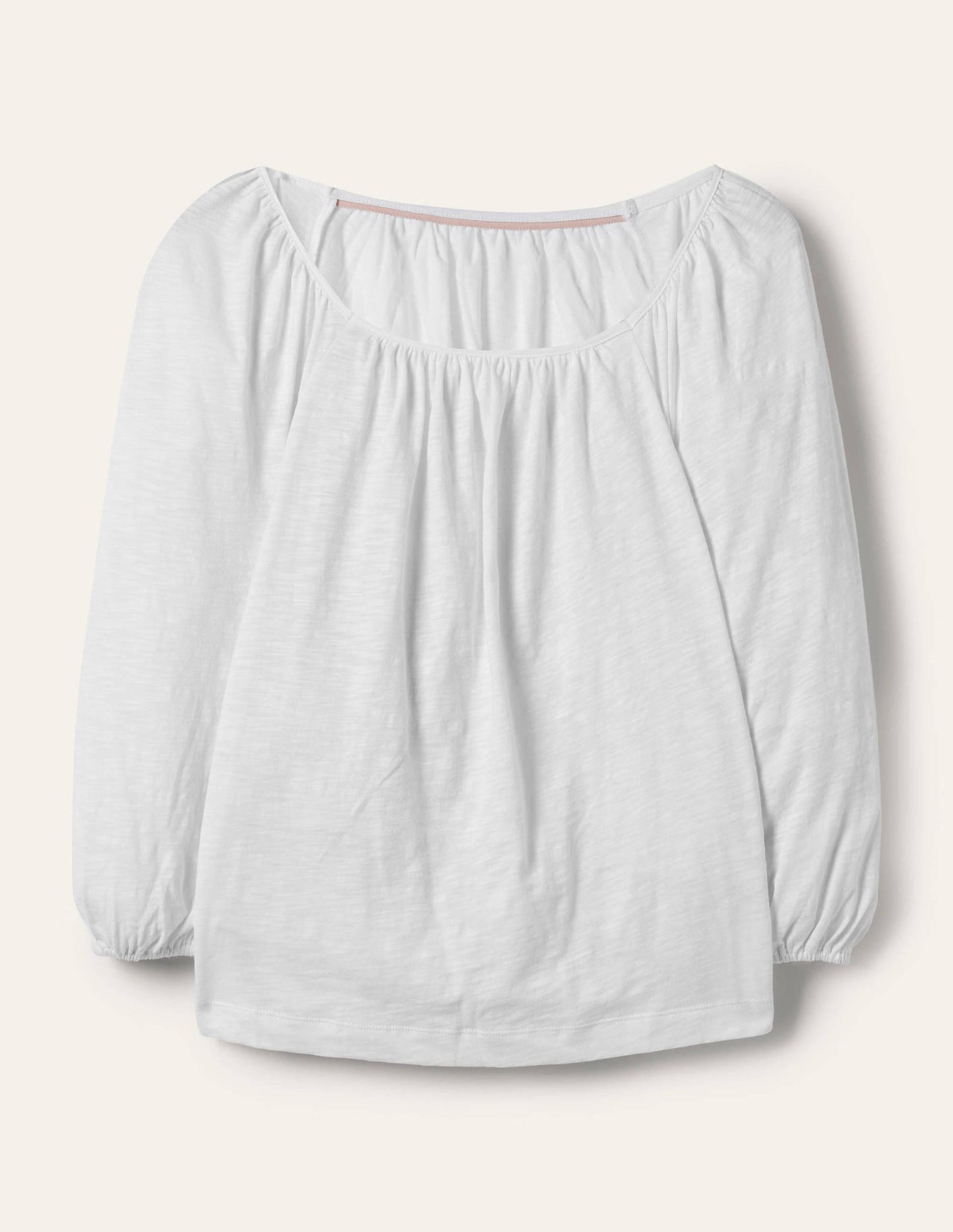 Blouson Sleeve Cotton Top-White