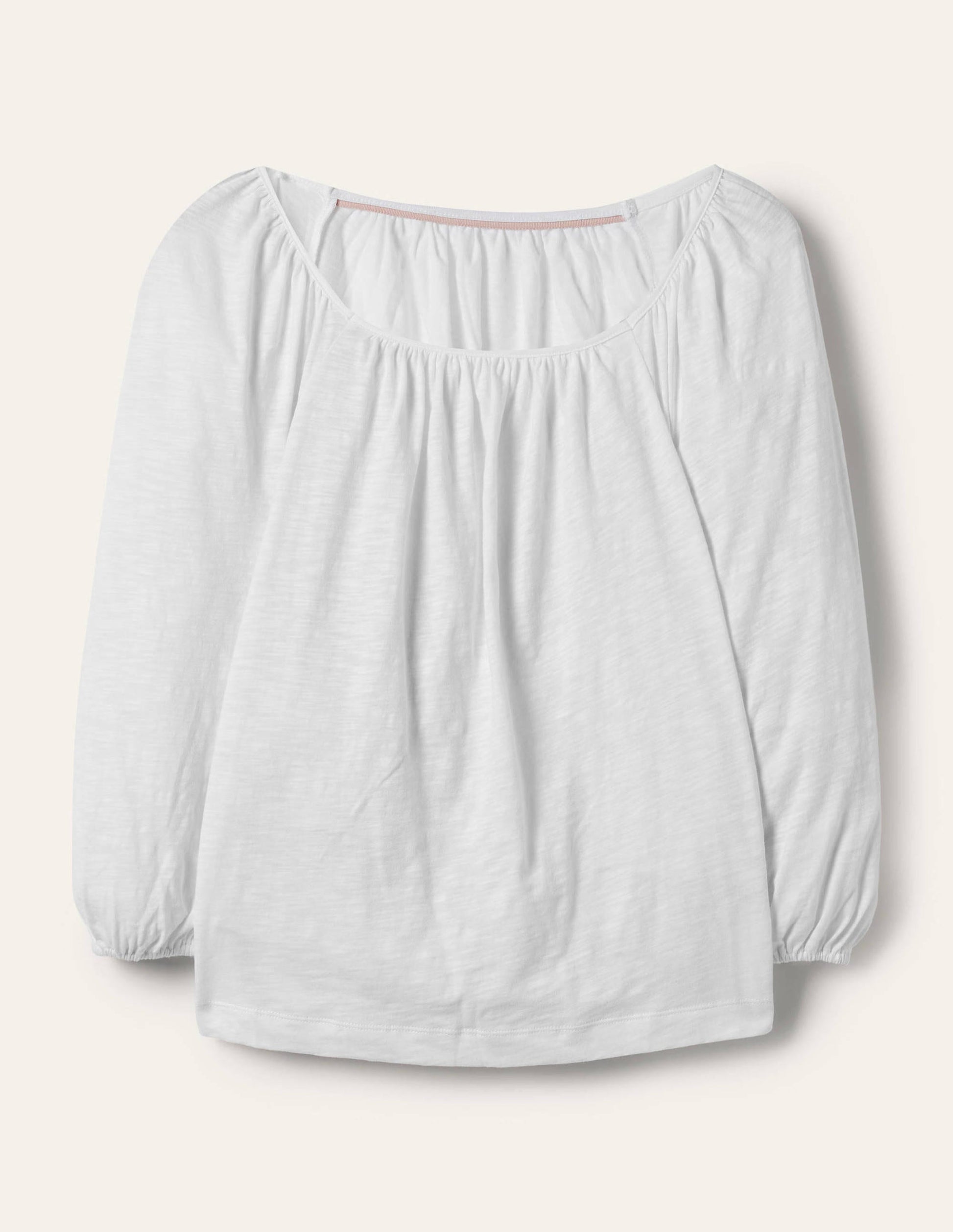 Blouson Sleeve Cotton Top-White-5