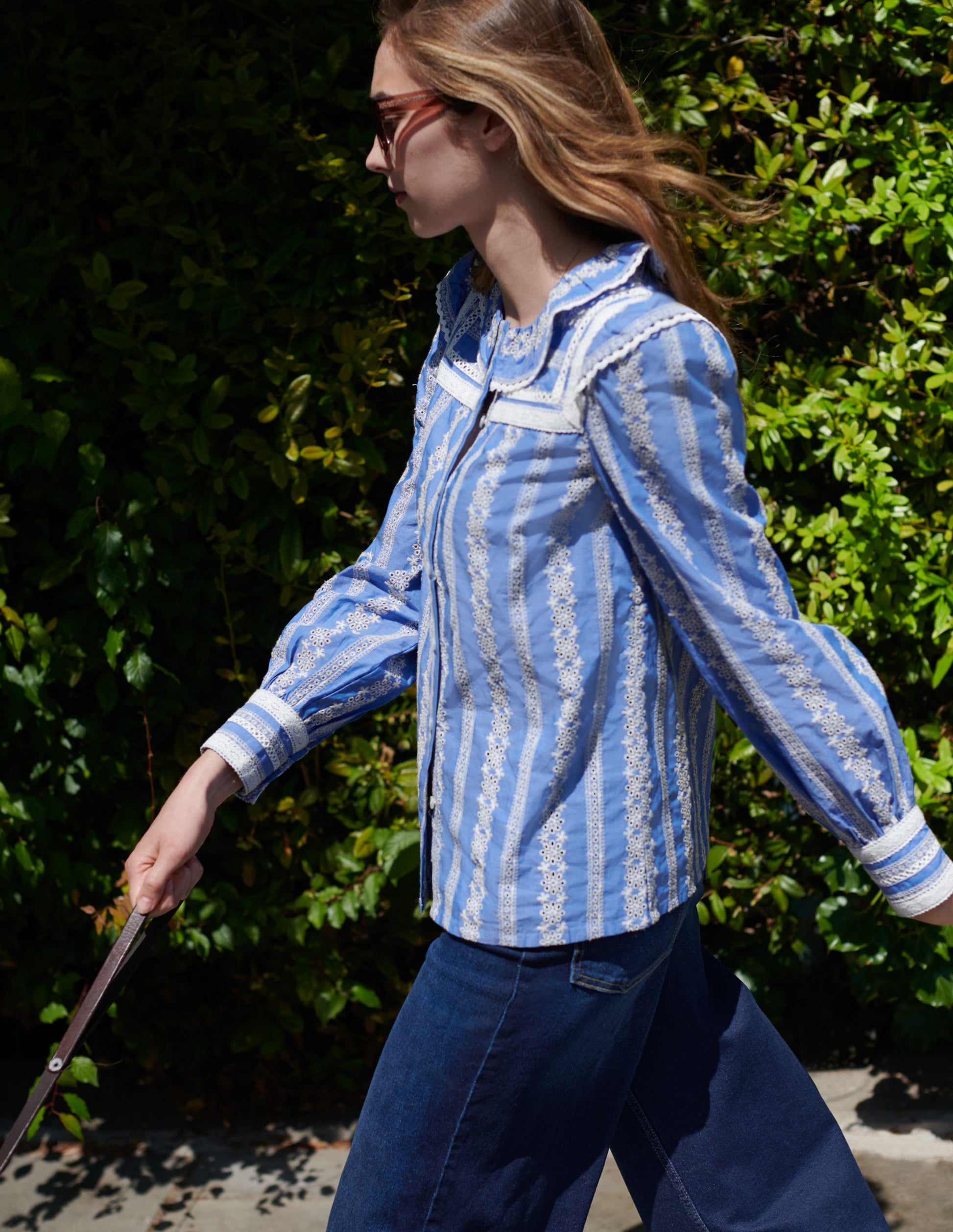 Crochet Trim Blouse-Chambray-6