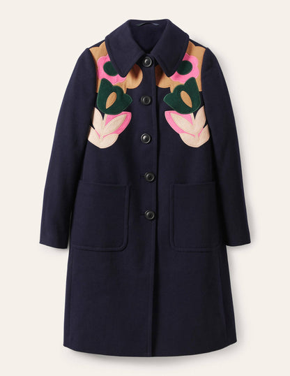 Amelia Appliqué Wool Coat-Navy-5