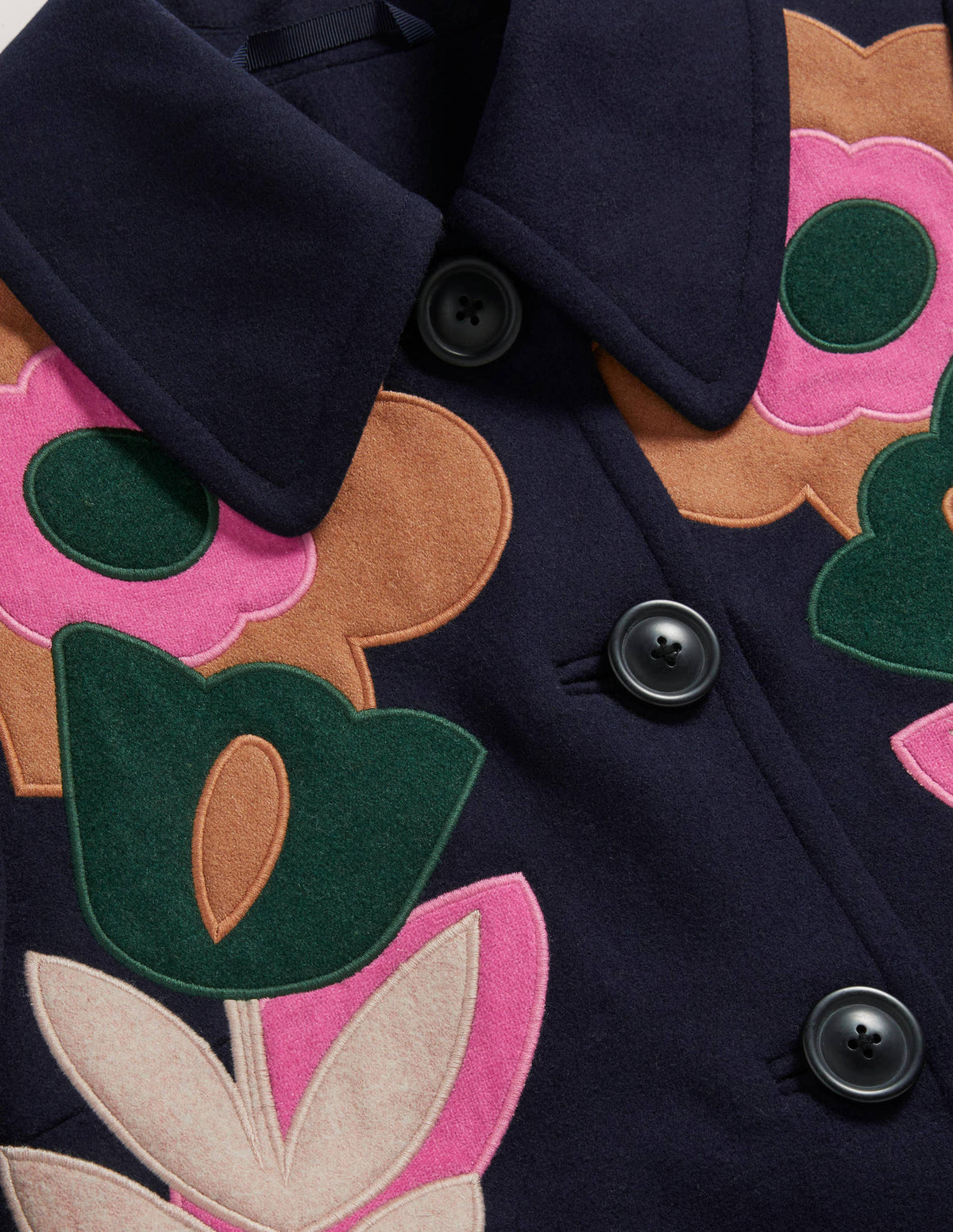 Amelia Appliqué Wool Coat-Navy - Image 6