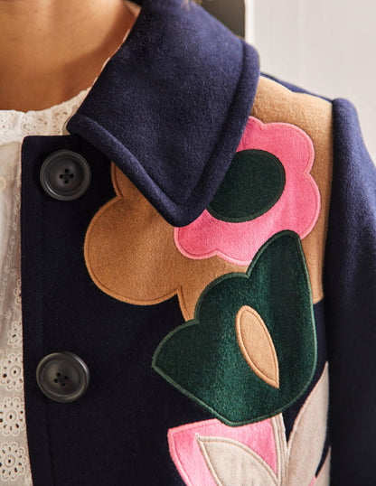 Amelia Appliqué Wool Coat-Navy-2