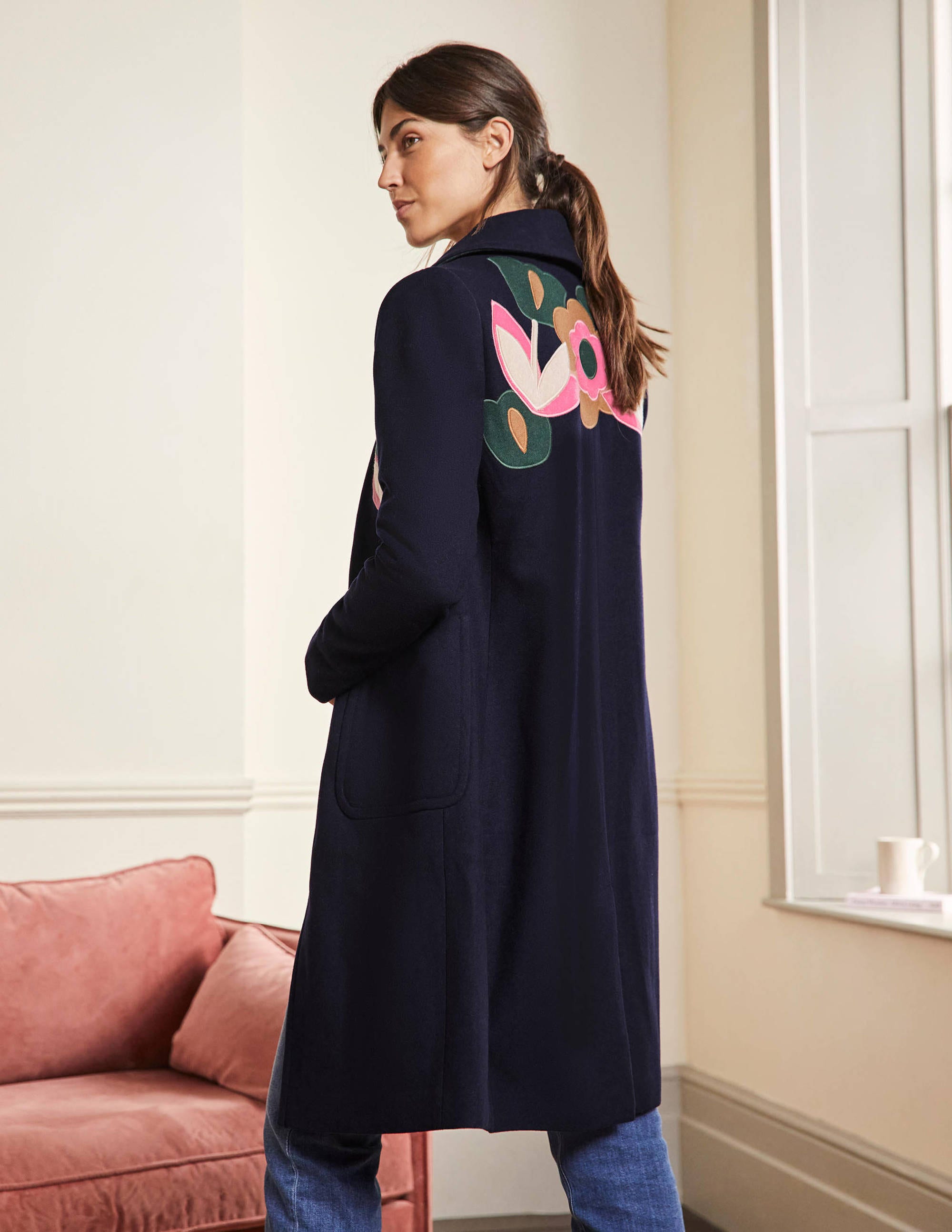 Amelia Appliqué Wool Coat-Navy - Image 3
