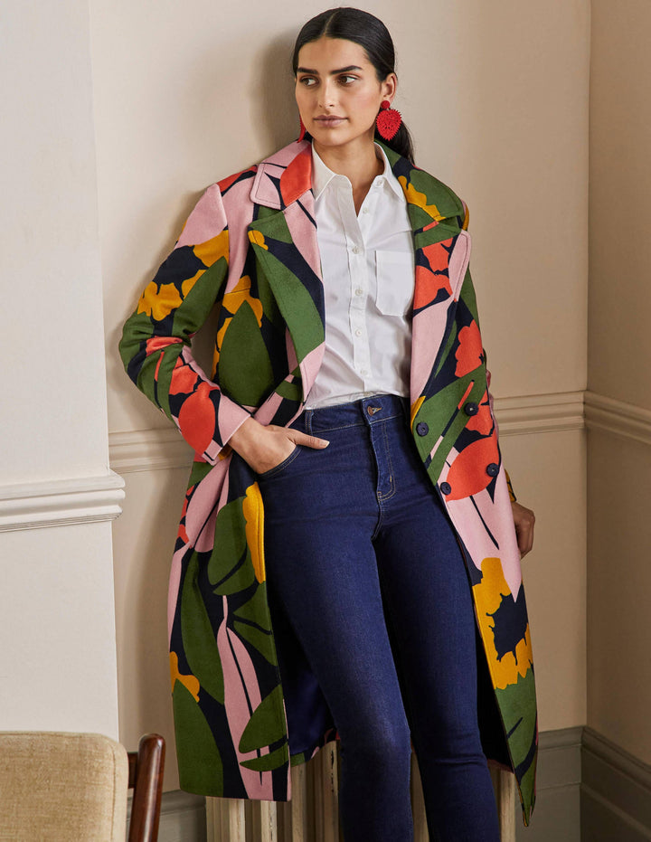 Constance Printed Wool Coat-French Navy, Abstract Bloom