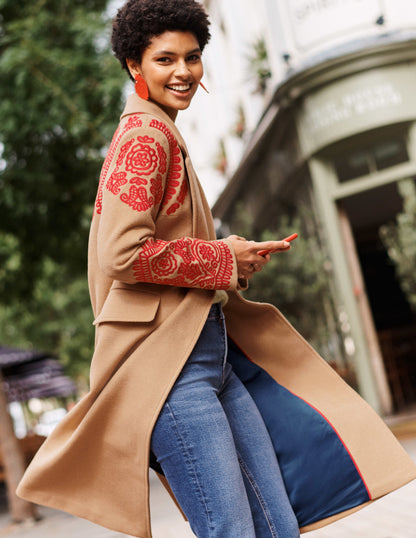 Cecily Embroidered Wool Coat-Oatmeal/Camel Marl-6