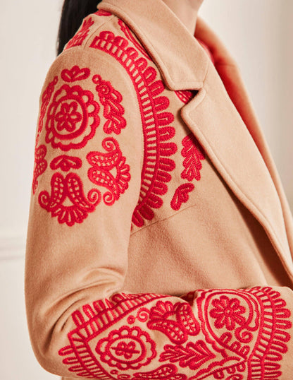 Cecily Embroidered Wool Coat-Oatmeal/Camel Marl-2